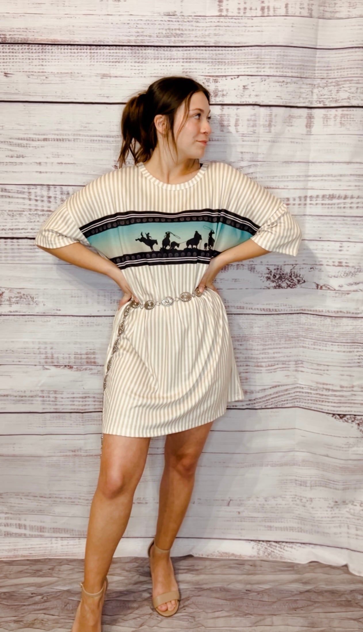 cowgirl t shirt dress Panhandle Women's Ross Howdy Graphic Tee Shirt Dress BWD1R04014 XS