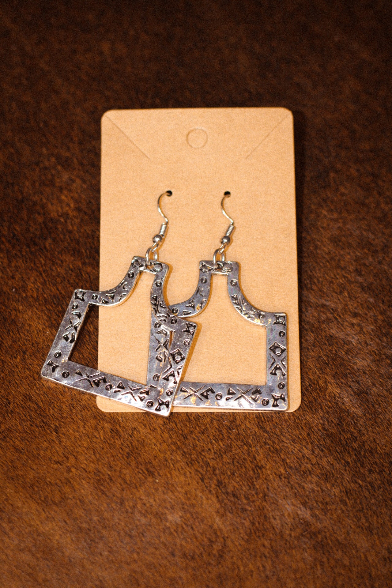 Silver stone Ear Tag earrings